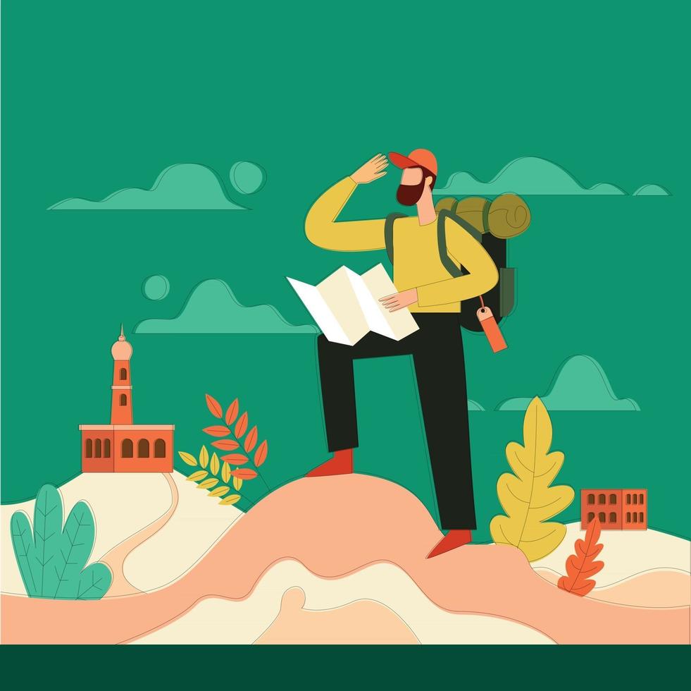 les voyageurs voyageant en suivant le concept d'illustration vectorielle de localisation vecteur