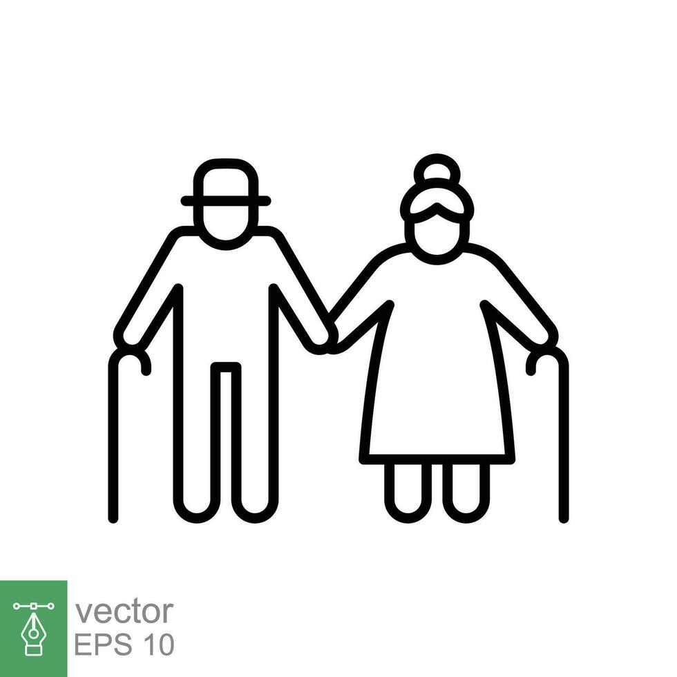 personnes âgées couple icône. Facile contour style. grands-parents en portant mains, vieux, aîné, senior, gens concept. mince ligne symbole. vecteur illustration isolé sur blanc Contexte. eps dix.