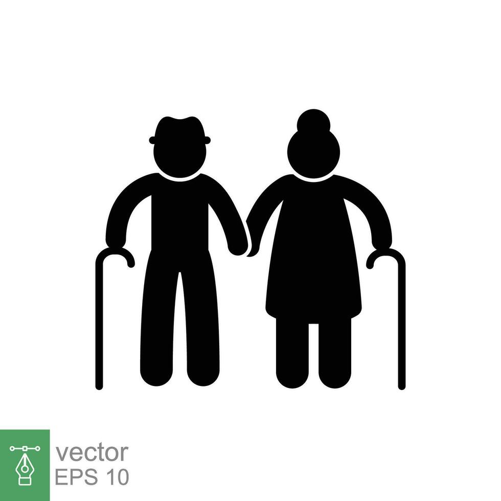 personnes âgées couple icône. Facile solide style. grands-parents en portant mains, vieux, aîné, senior, gens concept. noir silhouette, glyphe symbole. vecteur illustration isolé sur blanc Contexte. eps dix.