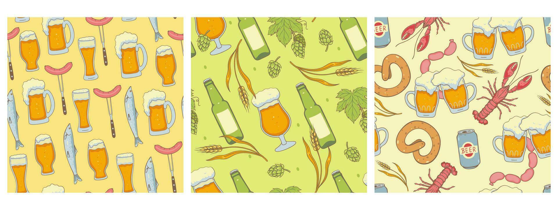 ensemble de sans couture motifs avec Bière et collations. vecteur graphique.