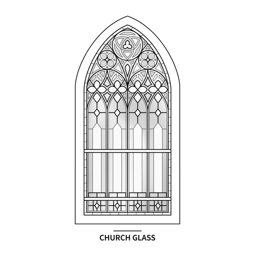 verre église la fenêtre. catholique noir et blanc cambre. vecteur