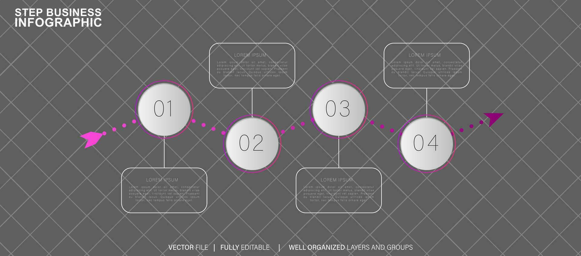 Nouveau produit développement infographie graphique conception modèle. modifiable infochart avec Icônes. pédagogique graphique avec 4 étape séquence. visuel Les données présentation. vecteur