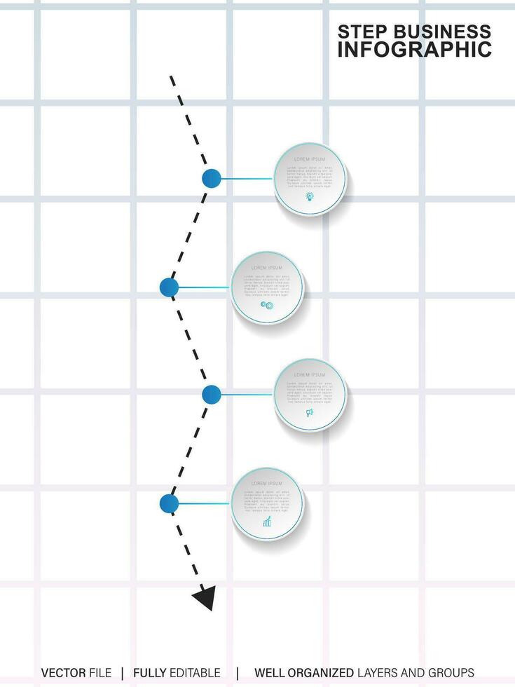 infographie modèle pour entreprise. 4 pas moderne chronologie diagramme avec route périple concept, présentation vecteur infographie.