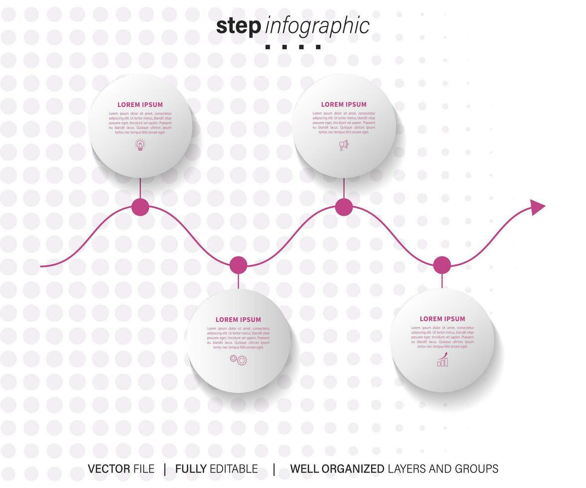infographie modèle pour entreprise. 4 pas moderne chronologie diagramme avec route périple concept, présentation vecteur infographie.