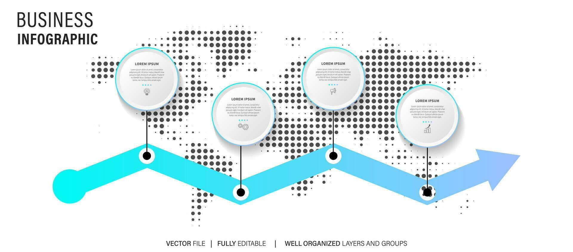 étapes de visualisation des données d'entreprise processus de chronologie conception de modèle infographique avec des icônes vecteur