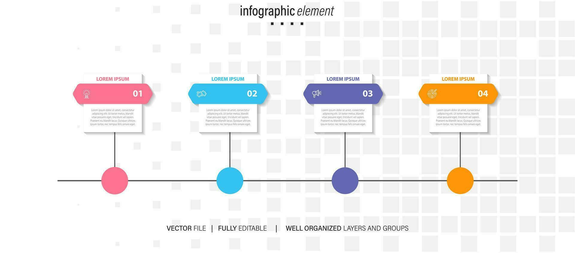 circulaire disposition diagramme avec 4 liste de pas, circulaire disposition diagramme infographie élément modèle vecteur