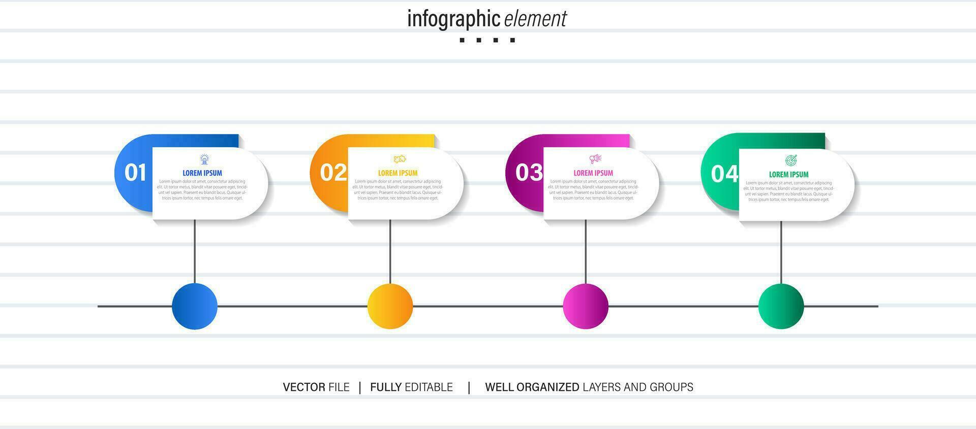 circulaire disposition diagramme avec 4 liste de pas, circulaire disposition diagramme infographie élément modèle vecteur