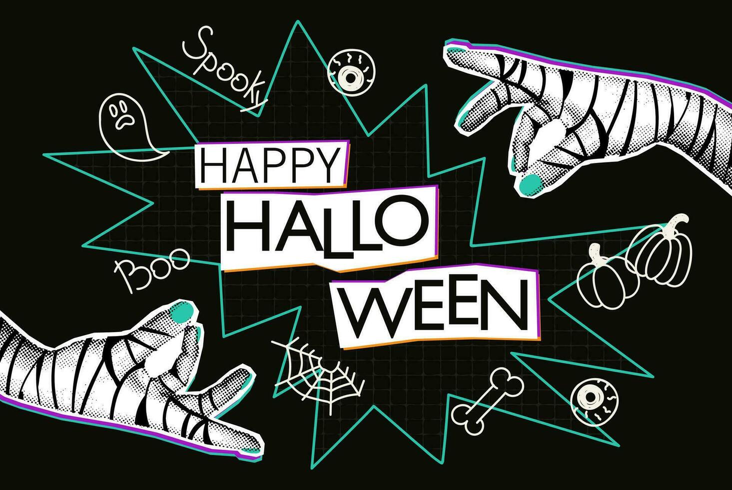 content Halloween demi-teinte collage bannière vecteur illustration