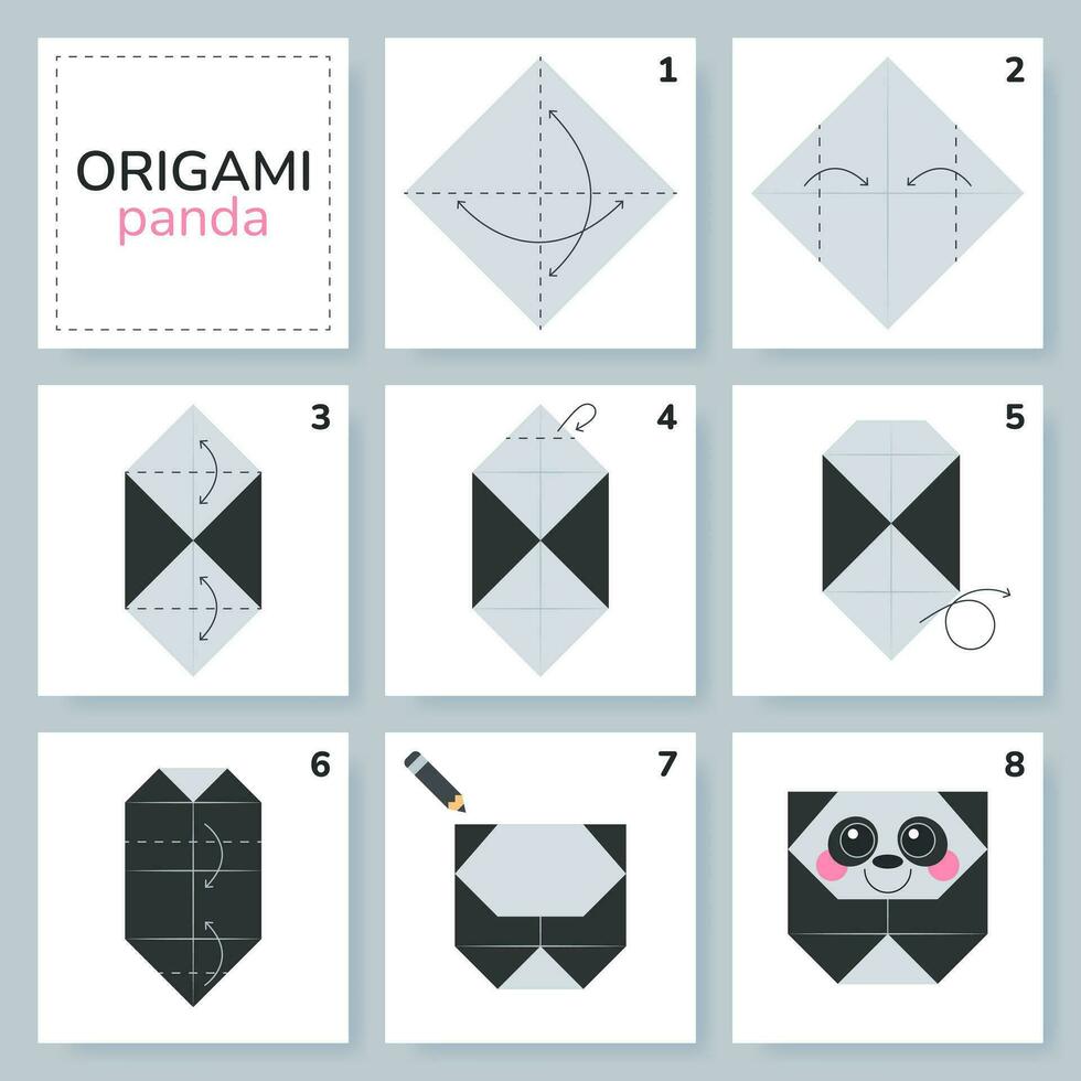 tutoriel de schéma d'origami panda modèle mobile. origami pour les enfants. étape par étape comment faire un joli panda en origami. illustration vectorielle. vecteur