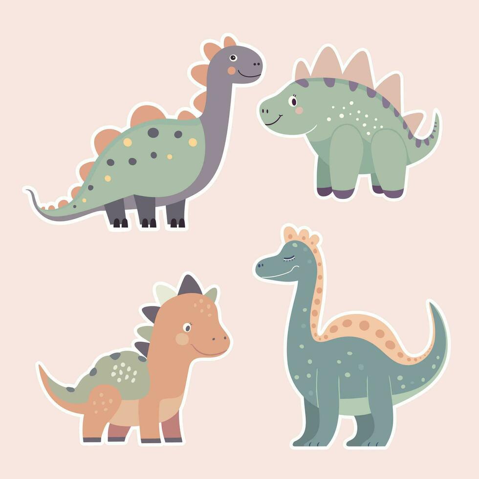 ensemble de des illustrations de mignonne dessin animé dinosaures. personnages pour des gamins pièce et carte postale . vecteur