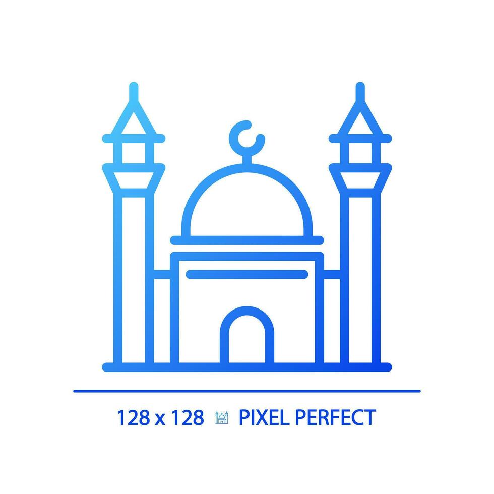 2d pixel parfait bleu pente mosquée icône, isolé vecteur, bâtiment mince ligne illustration. vecteur