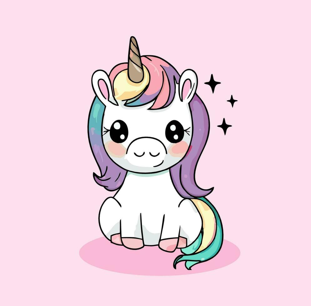 dessin de une mignonne coloré Licorne vecteur