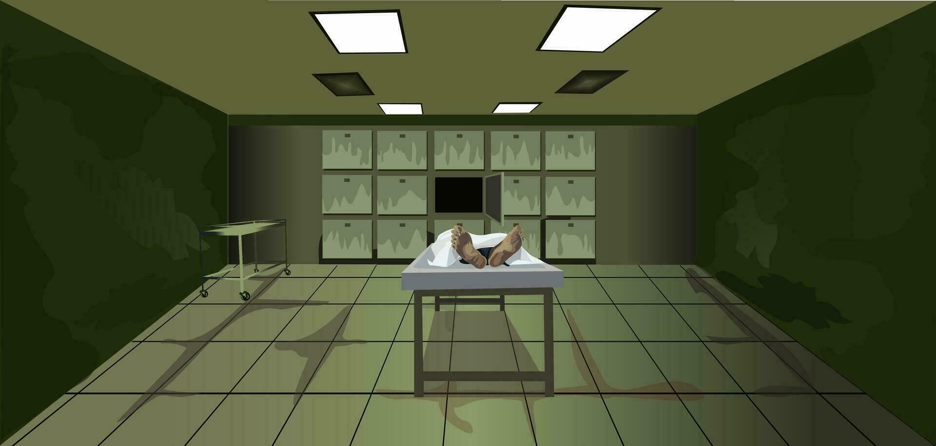 morgue intérieur avec cadavre autopsie pièce vecteur