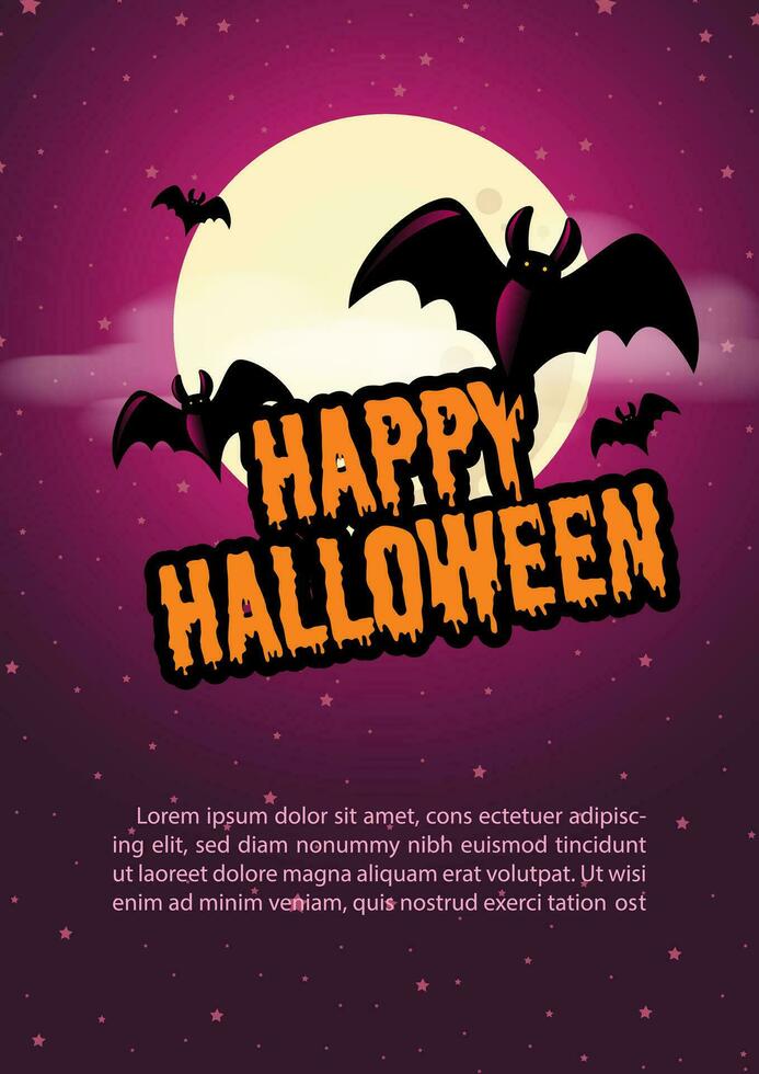 silhouette effrayant chauves-souris en volant avec Halloween formulation, exemple des textes sur le géant lune et embrasé violet lumière Contexte vecteur
