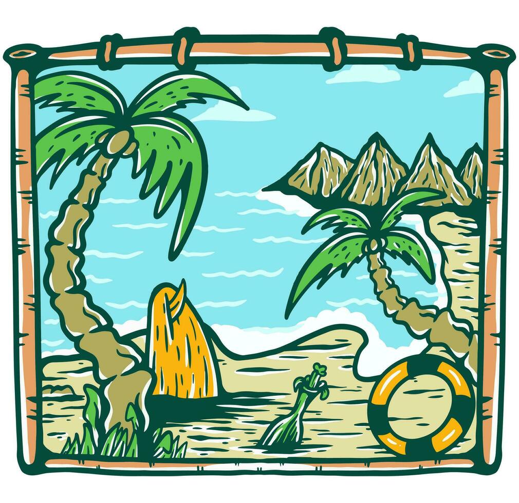 plage vue Montagne vacances illustration vecteur