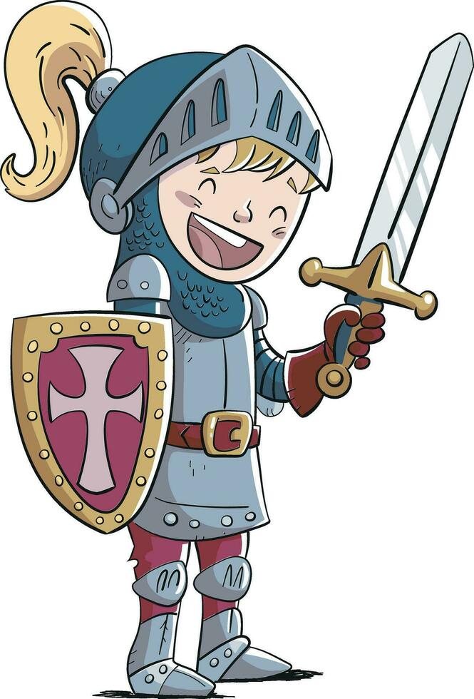 garçon prince Chevalier avec bouclier, épée et armure, enfants dessin vecteur