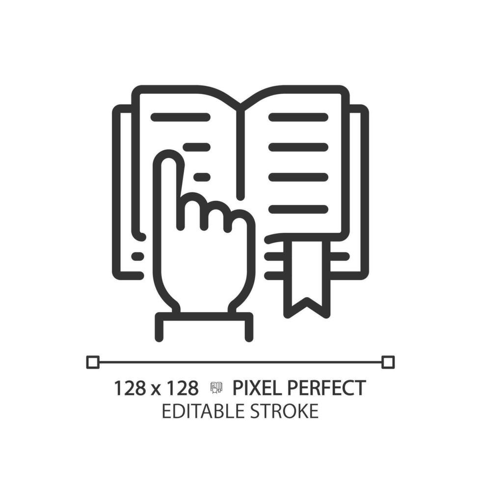 tige dans en train de lire pixel parfait linéaire icône. curriculum comprenant science. éducation activité. La technologie l'intégration. mince ligne illustration. contour symbole. vecteur contour dessin. modifiable accident vasculaire cérébral