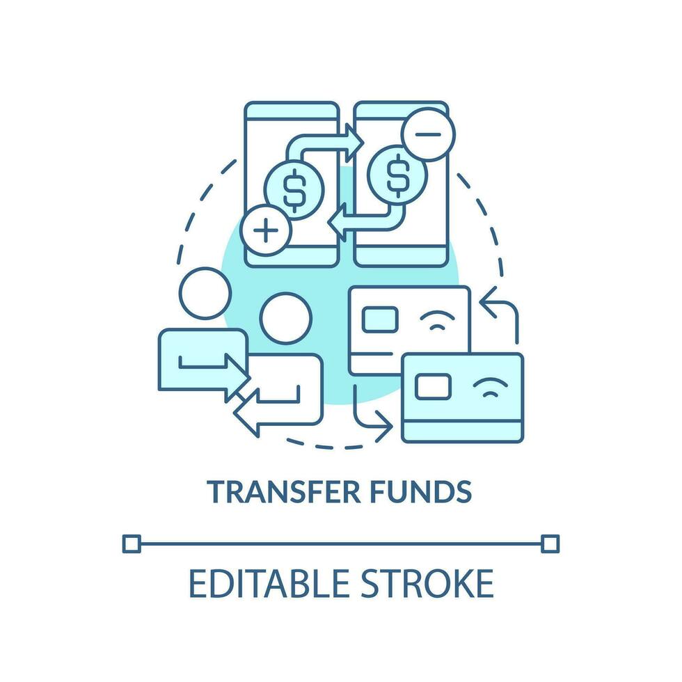 transfert fonds turquoise concept icône. en ligne Paiements. net bancaire avantage abstrait idée mince ligne illustration. isolé contour dessin. modifiable accident vasculaire cérébral vecteur