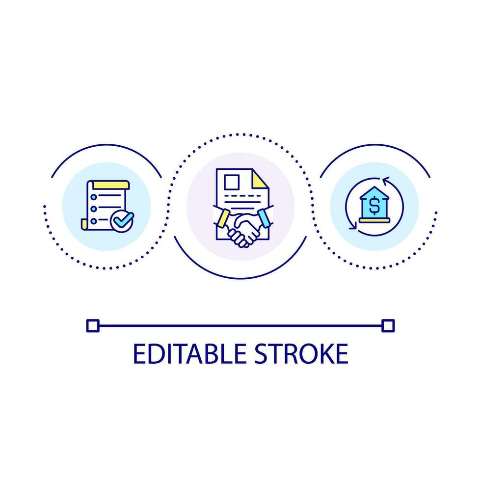 maison achat les documents boucle concept icône. réel biens marché. formaliser propriété droits abstrait idée mince ligne illustration. isolé contour dessin. modifiable accident vasculaire cérébral vecteur