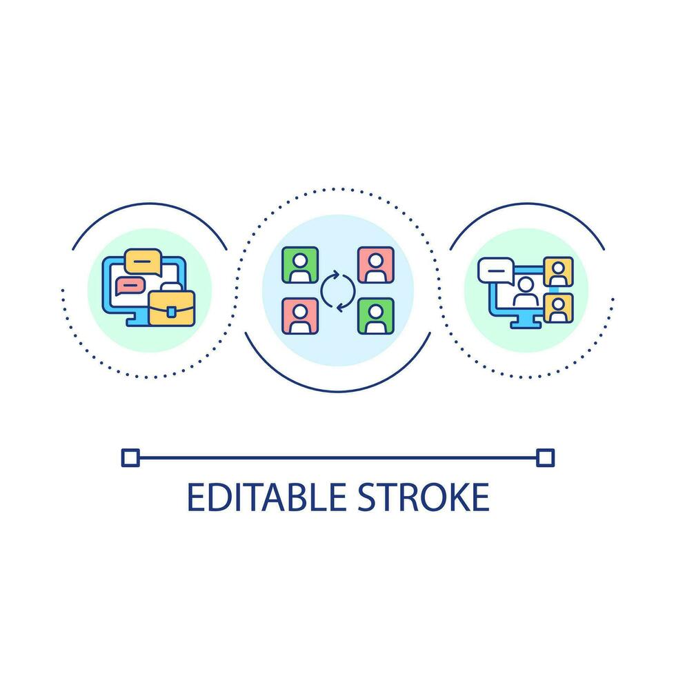 affaires la communication boucle concept icône. en ligne réunion. équipe interaction. vidéo conférence abstrait idée mince ligne illustration. isolé contour dessin. modifiable accident vasculaire cérébral vecteur