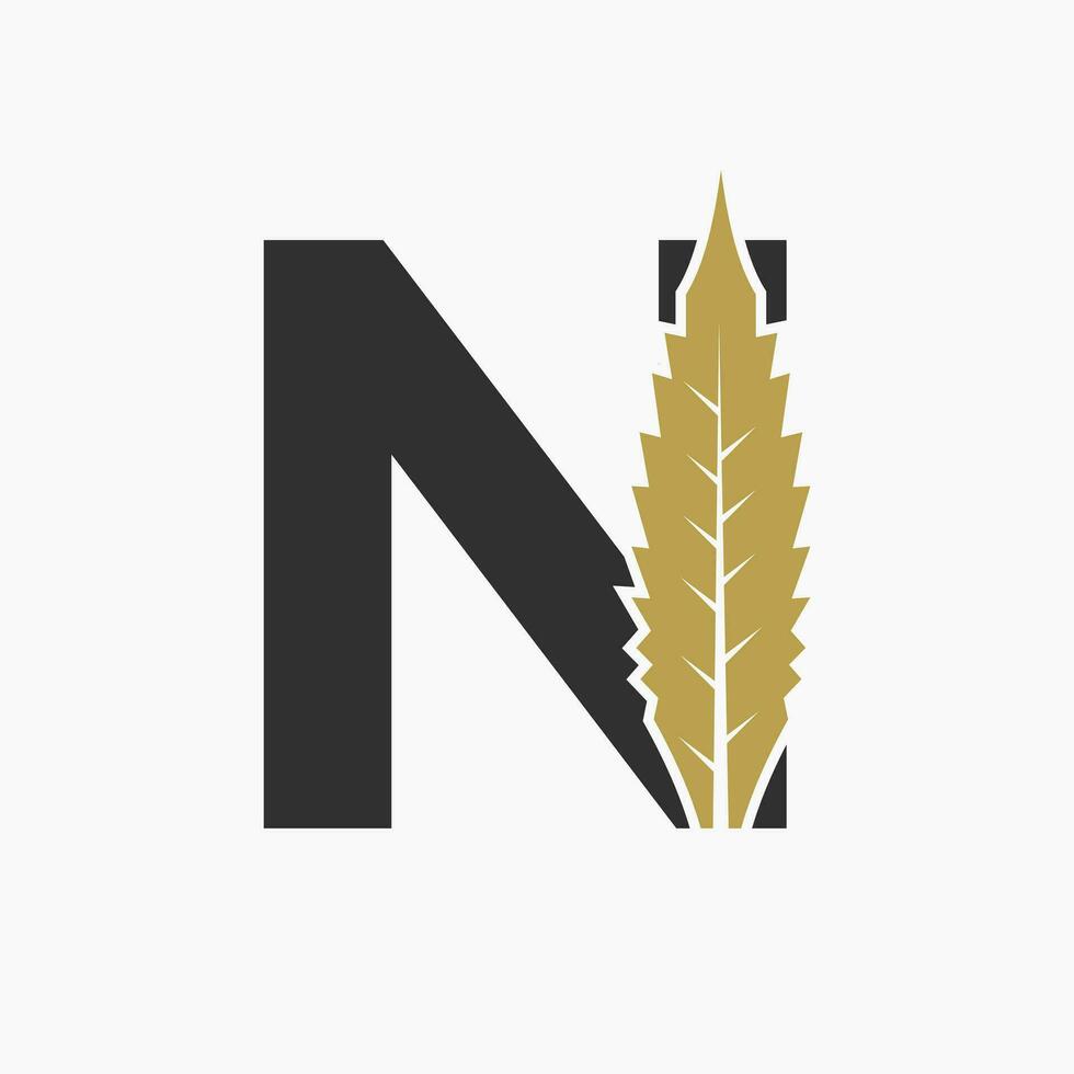 lettre n cannabis logo concept avec marijuana feuille icône vecteur