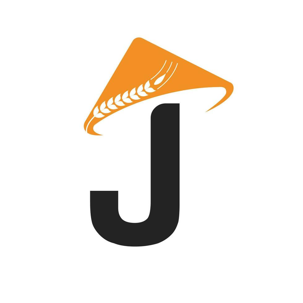 lettre j agriculture logo sur concept avec agriculteur chapeau icône. agriculture logotype modèle vecteur