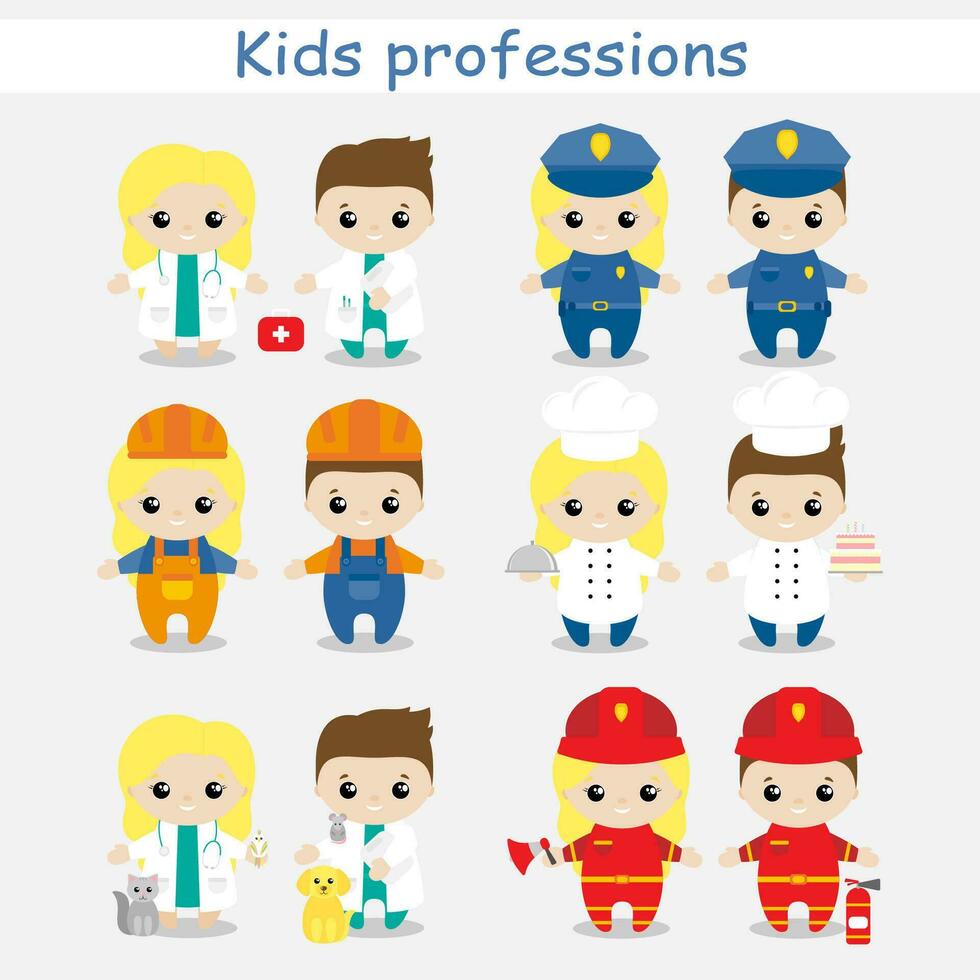 ensemble de mignonne dessin animé les enfants dans les professions. des gamins dans les professions. vecteur illustration