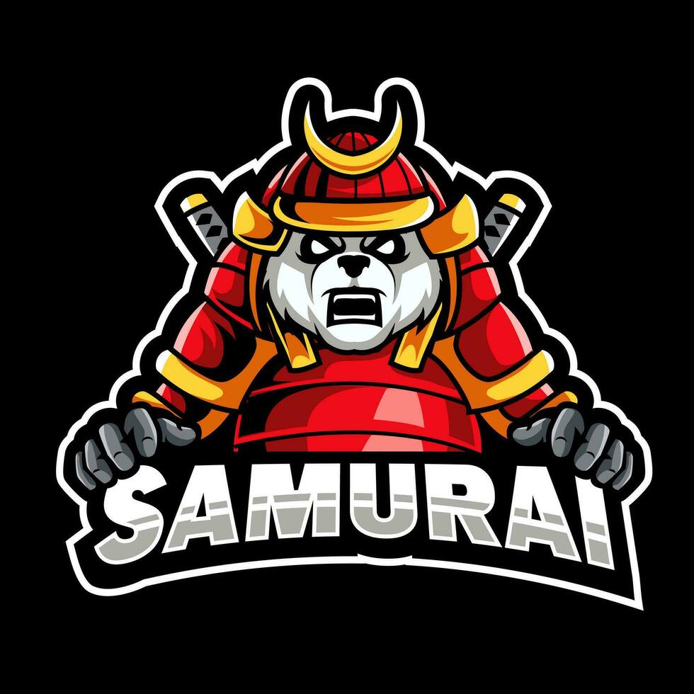 Panda samouraï mascotte e sport logo conception vecteur