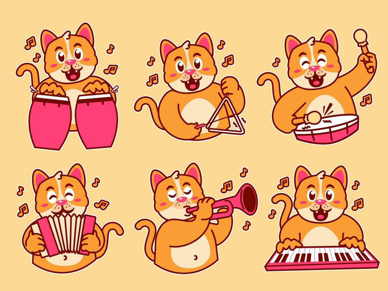 chat dessin animé autocollant en jouant la musique vecteur