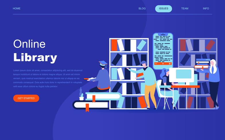 Concept de design plat moderne de la bibliothèque en ligne pour site Web vecteur