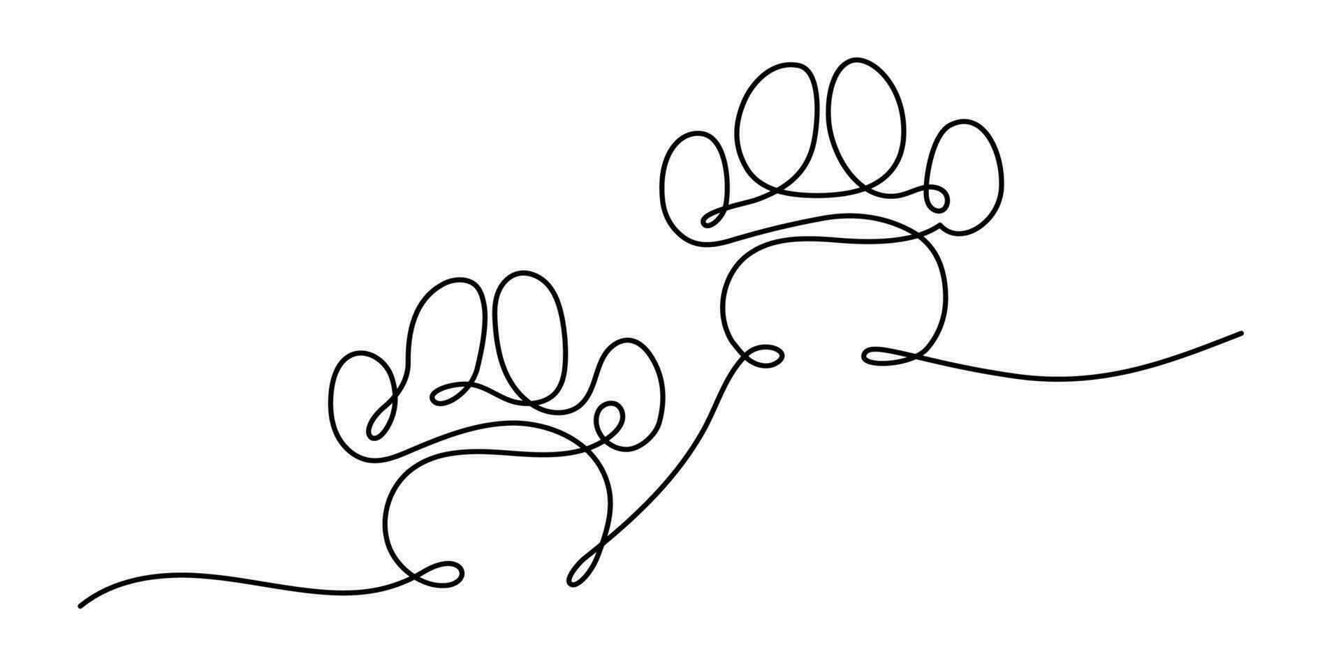 deux animal de compagnie pattes empreintes Célibataire ligne art dessin. animal Piste continu main tiré contour vecteur illustration isolé sur blanc Contexte.