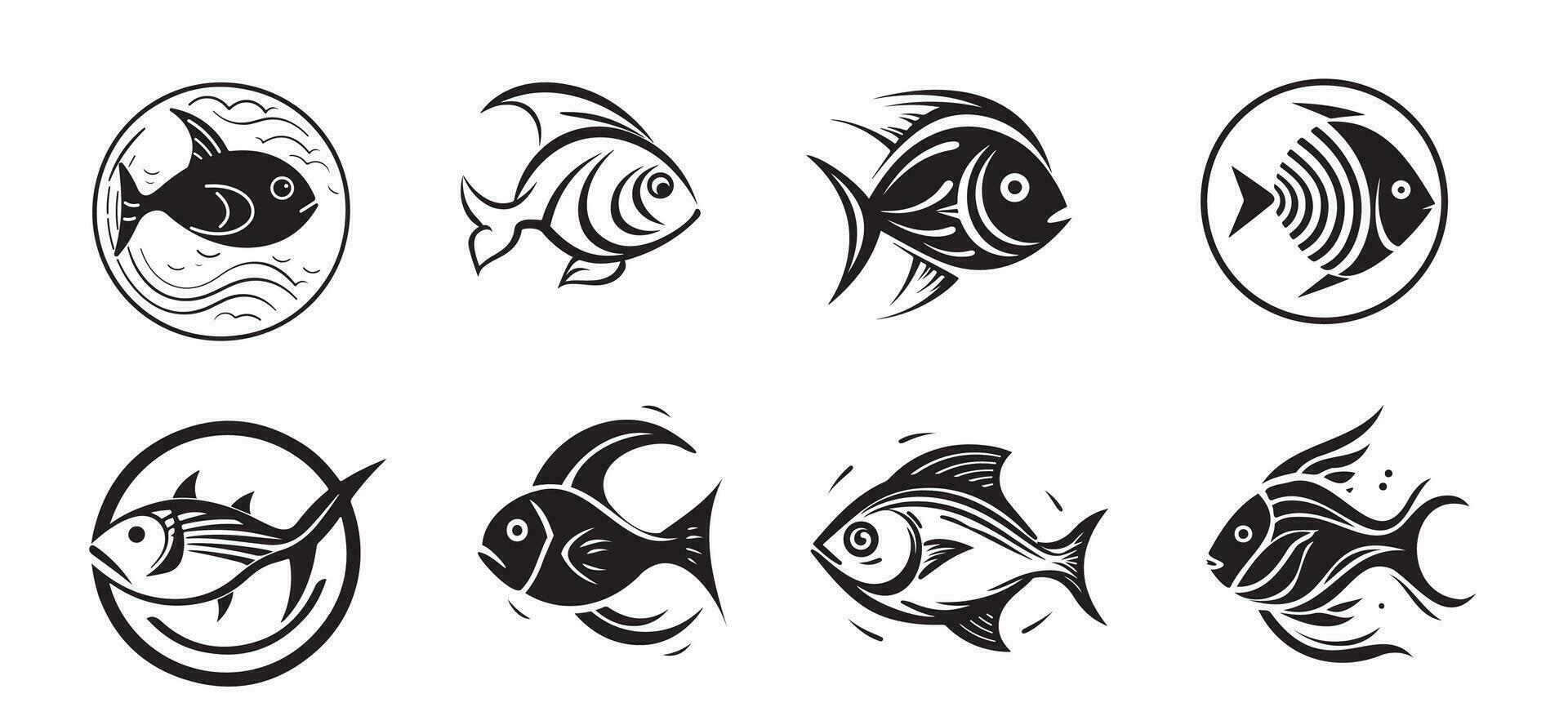 ensemble de poisson Icônes esquisser main tiré vecteur illustration logo