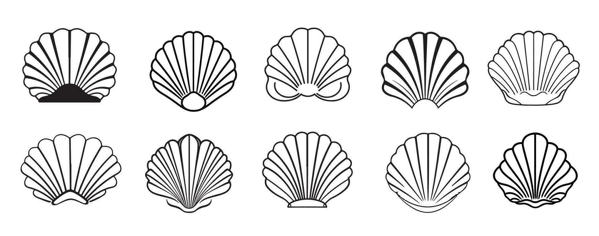 mer coquille ensemble Icônes main tiré esquisser vecteur illustration