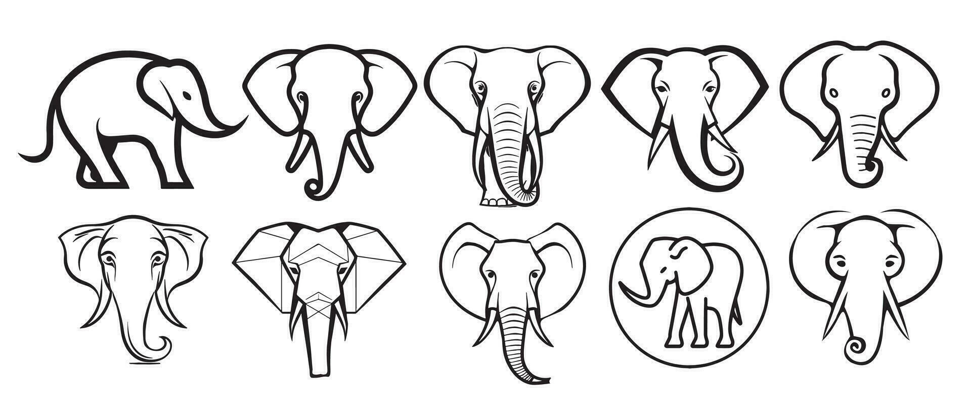 l'éléphant ensemble logo esquisser main tiré dans griffonnage style vecteur illustration