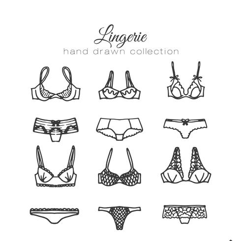 Ensemble de lingerie dessiné à la main vecteur