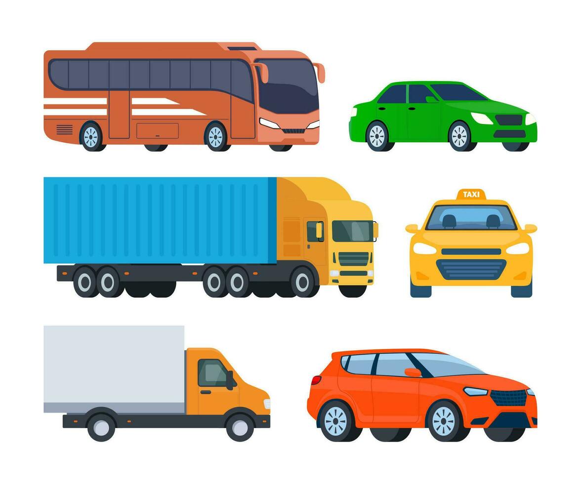 Véhicules, ensemble. voiture, bus, camion, VUS, Taxi. vecteur illustration dans plat style.