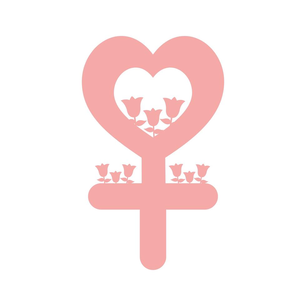 symbole de vénus rose avec un coeur et des roses vecteur