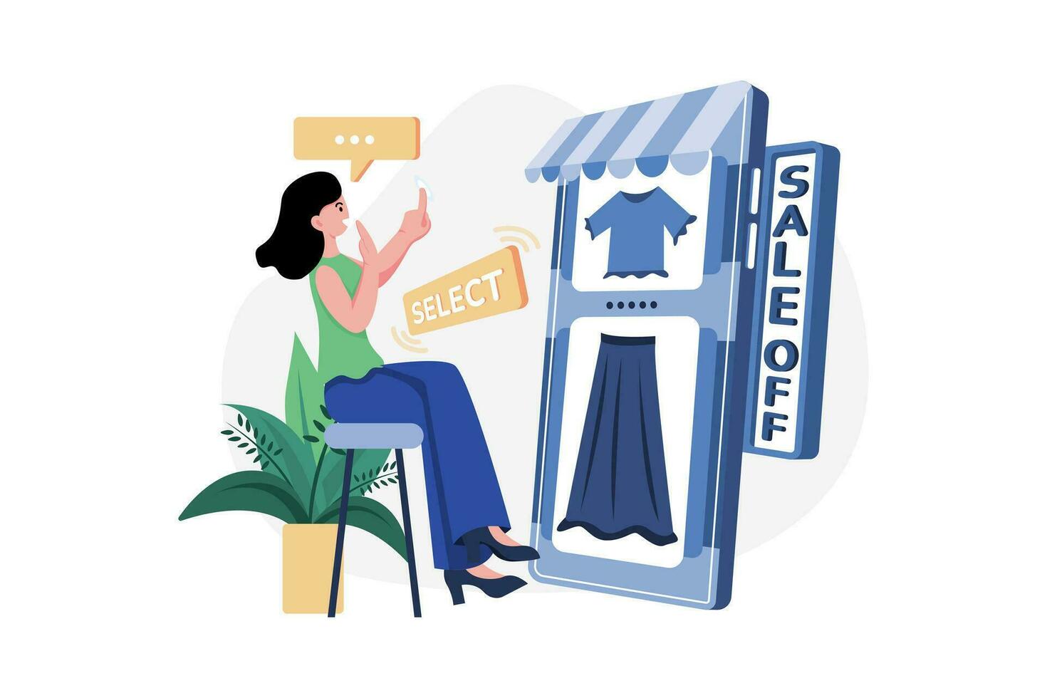 fille sélectionnant des vêtements sur un site d'achat en ligne vecteur