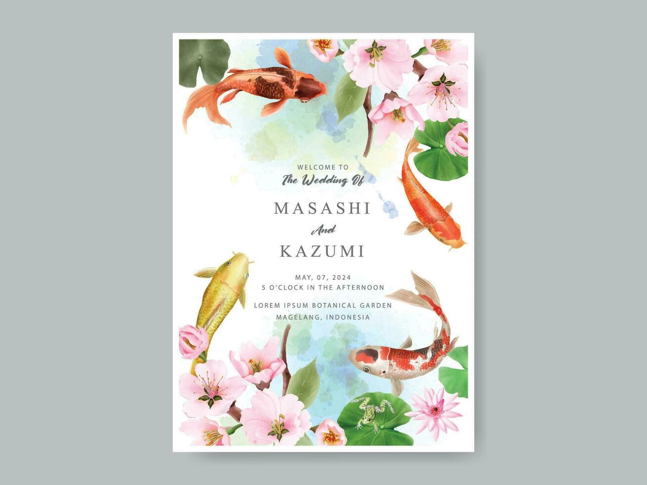 magnifique koi poisson aquarelle mariage invitation carte vecteur