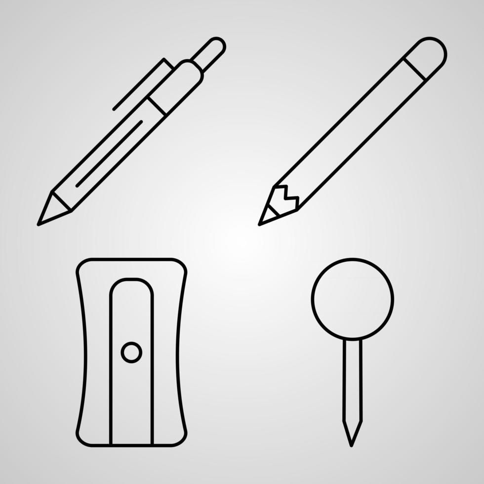 collection de symboles de papeterie sur fond blanc icônes de contour de papeterie vecteur