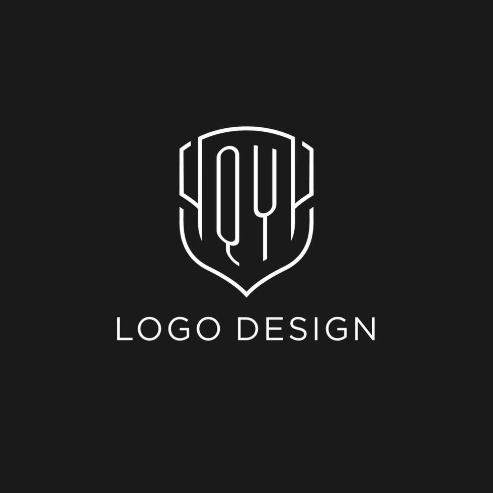 initiale qy logo monoline bouclier icône forme avec luxe style vecteur