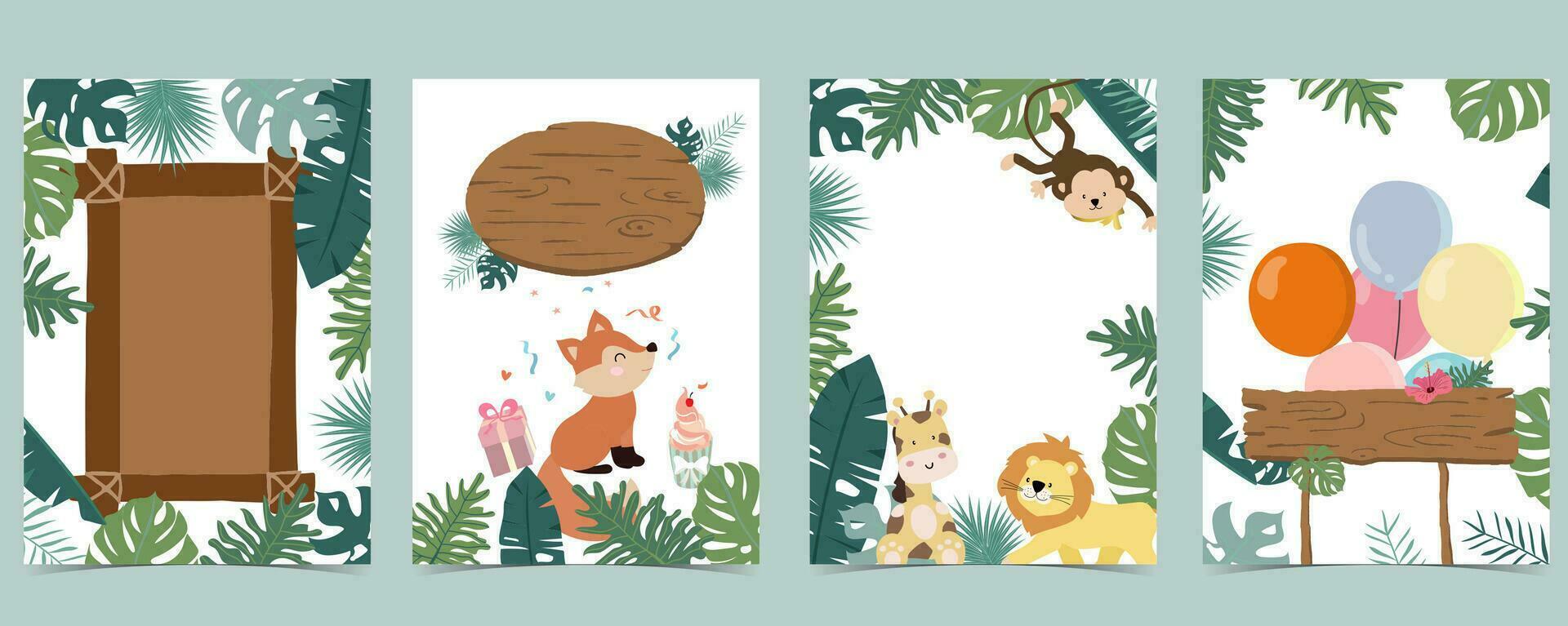 bois Cadre collection de safari Contexte set.editable vecteur illustration pour anniversaire invitation, carte postale et autocollant
