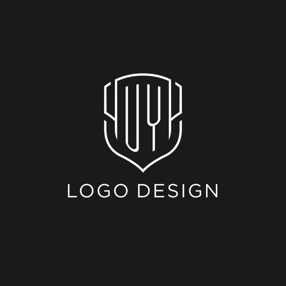 initiale uy logo monoline bouclier icône forme avec luxe style vecteur