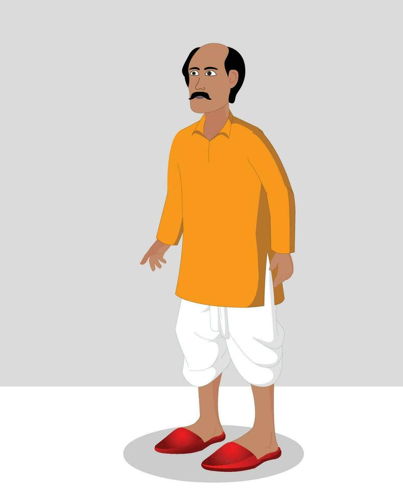 Indien village vieux homme dessin animé personnage gratuit vecteur