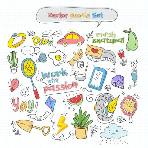 Jeu de doodle coloré de vecteur