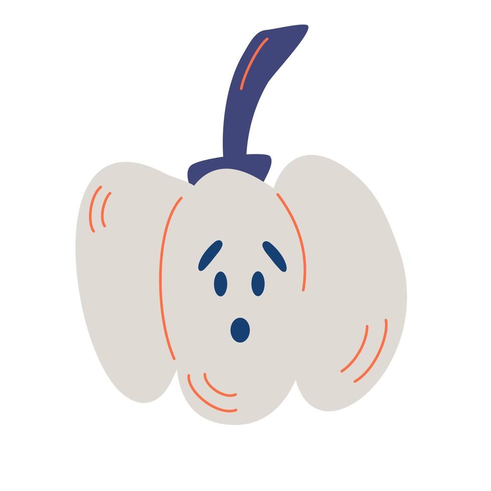 visage de citrouille surpris personnage de citrouille mignon drôle. conception de concept de végétarisme de dessin animé pour les magasins, les cafés et l'halloween. illustration vectorielle vecteur