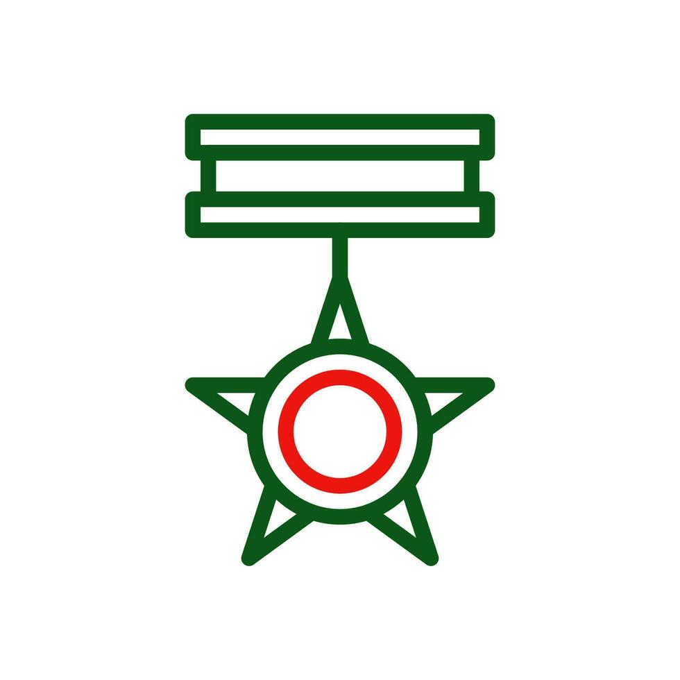 médaille icône bicolore vert rouge Couleur militaire symbole parfait. vecteur