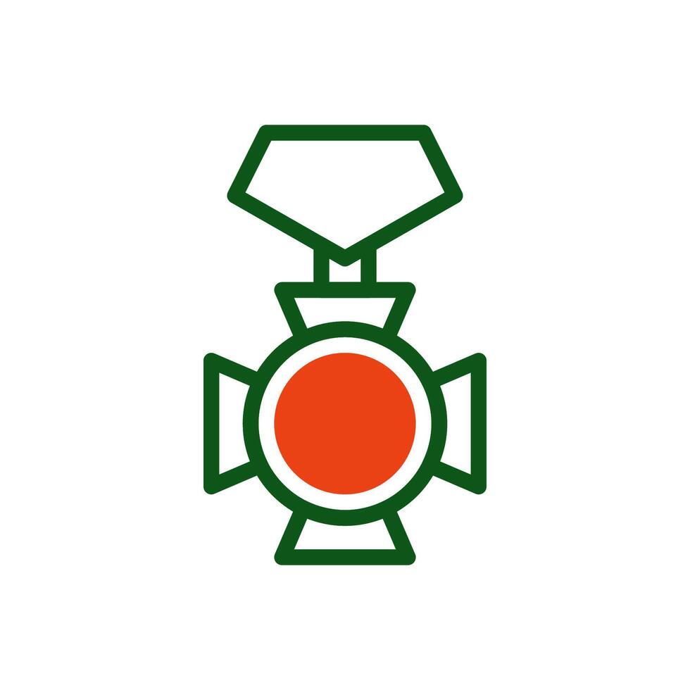 médaille icône bichromie vert Orange Couleur militaire symbole parfait. vecteur