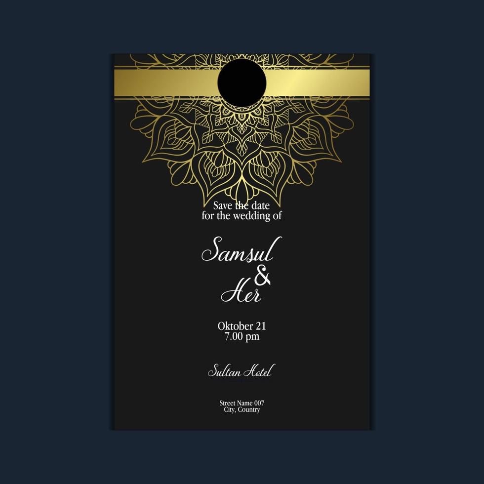 Fond Orné De Mandala Or De Luxe Pour Invitation De Mariage, Couverture De Livre Avec Style Élément Mandala Vecteur Premium