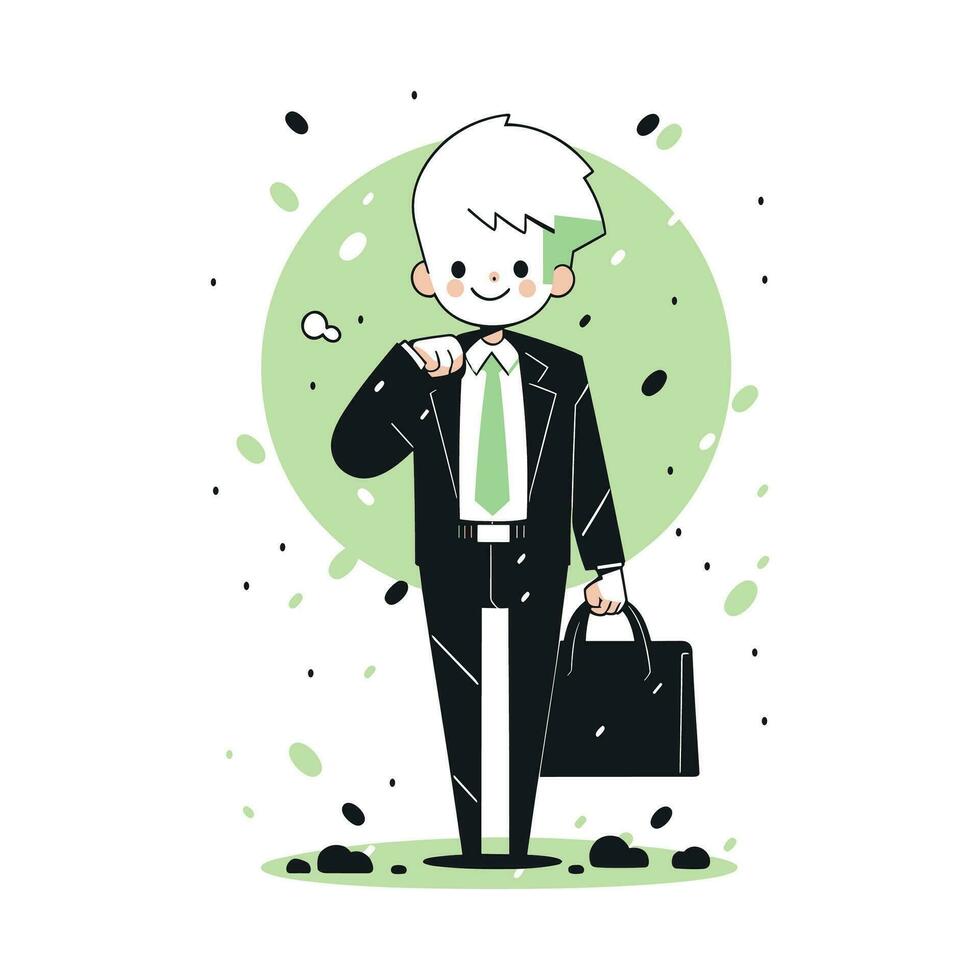 homme en marchant avec valise, homme d'affaire personnage dans plat style, homme d'affaire dessin animé vecteur illustration conception